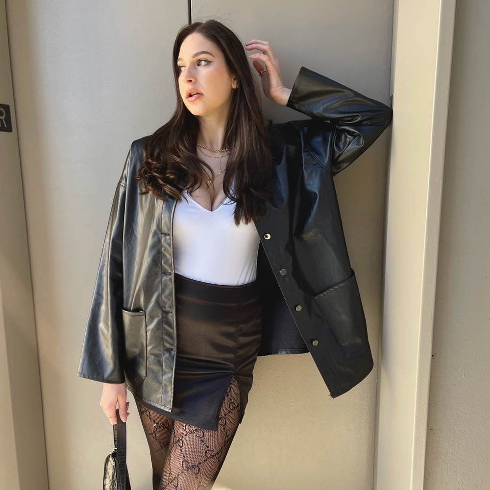 Leather jacket w/ silver buttons and pockets